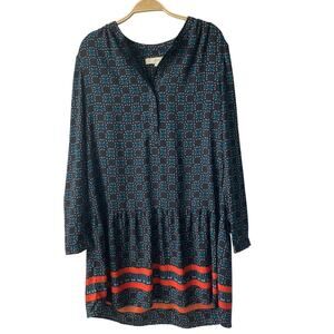 Ann Taylor LOFT Drop Waist Floral Tunic Dress‎ S Navy Teal Boho Coastal Cowgirl